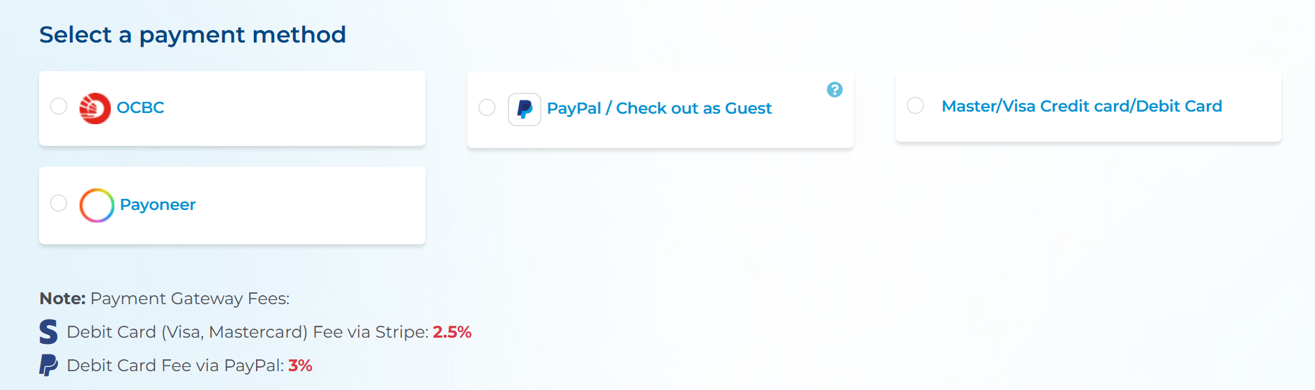 Select the payment method