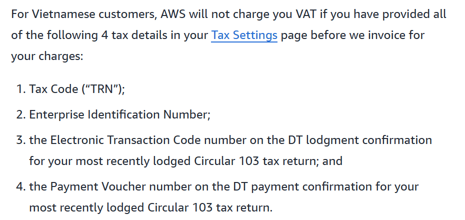 Trường hợp áp dụng mức thuế mới từ AWS