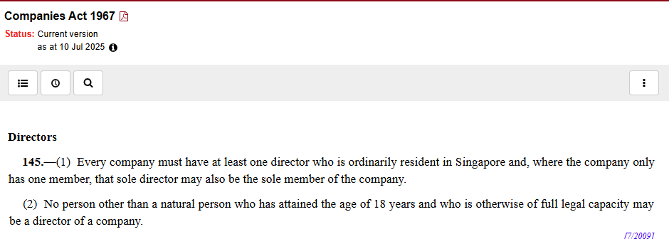 Singapore Companies Acr on singapore director