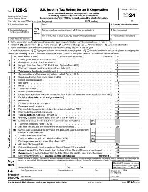 Form 1120-S công ty Mỹ