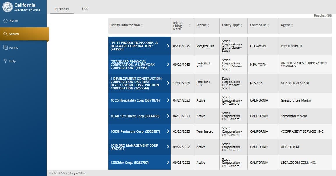 kiểm tra tên doanh nghiệp tại bang California