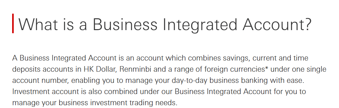 Example of an integrated bank acccount from HSBC