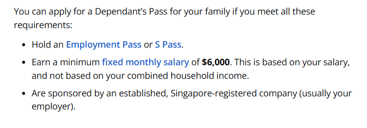 Điều kiện bảo lãnh gia đình Dependant’s Pass