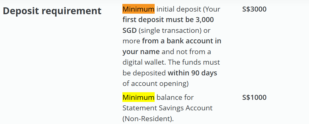 Quy định về số tiền ban đầu và số dư tối thiểu tại ngân hàng Singapore