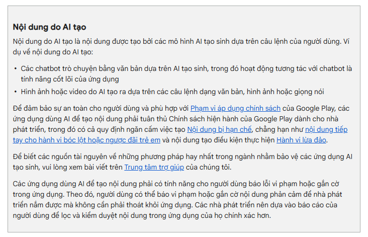 Quy định của Google đối với App AI