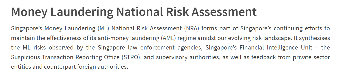Singapore National Risk Assessment (NRA) for AML