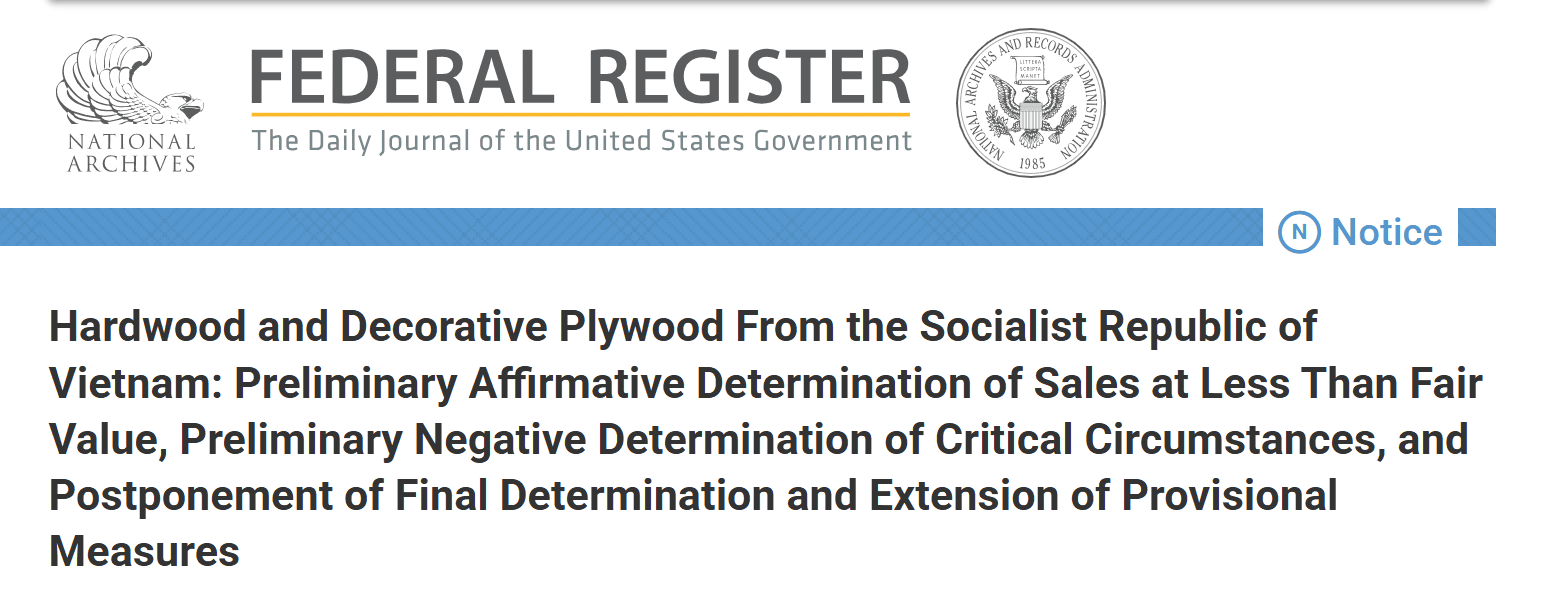Thông báo Federal Register về thuế chống bán phá giá