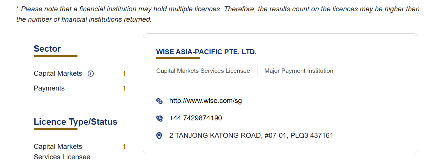 Wise is licensed by MAS