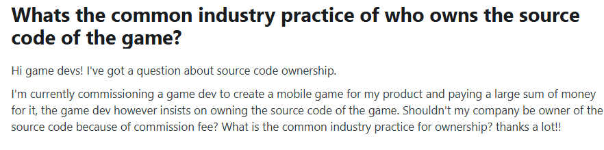 Game Source Code Ownership in Development Contracts