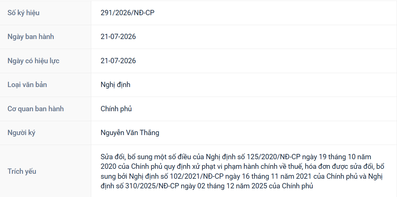 Nghị định 291/2026/NĐ-CP