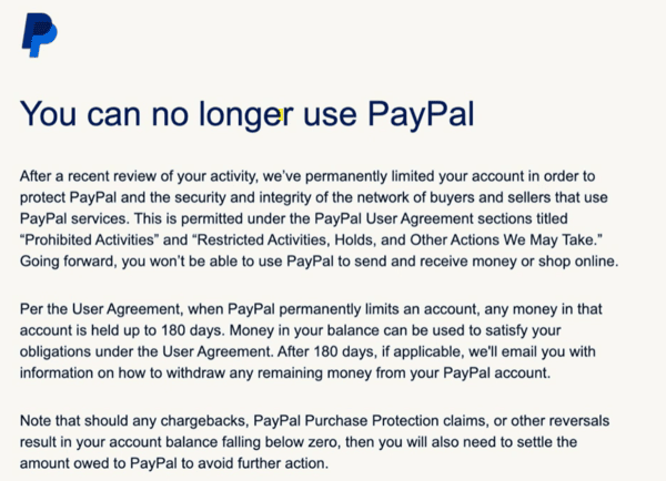 Cảnh báo khóa tài khoản PayPal