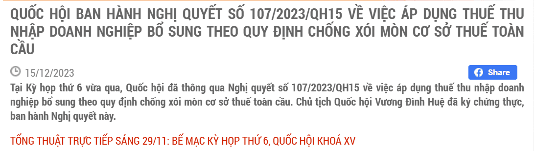 quy định về thuế tối thiểu toàn cầu tại Việt Nam