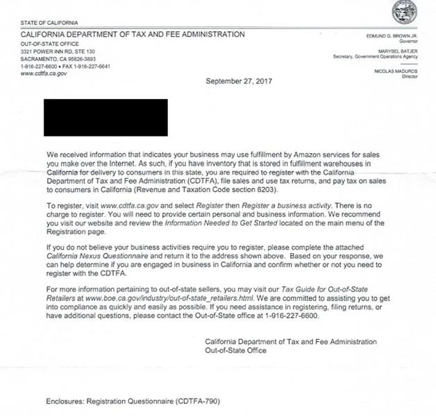 Sales tax letter
